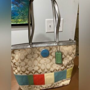 Coach Purse, classic insignia with multicolored leather design